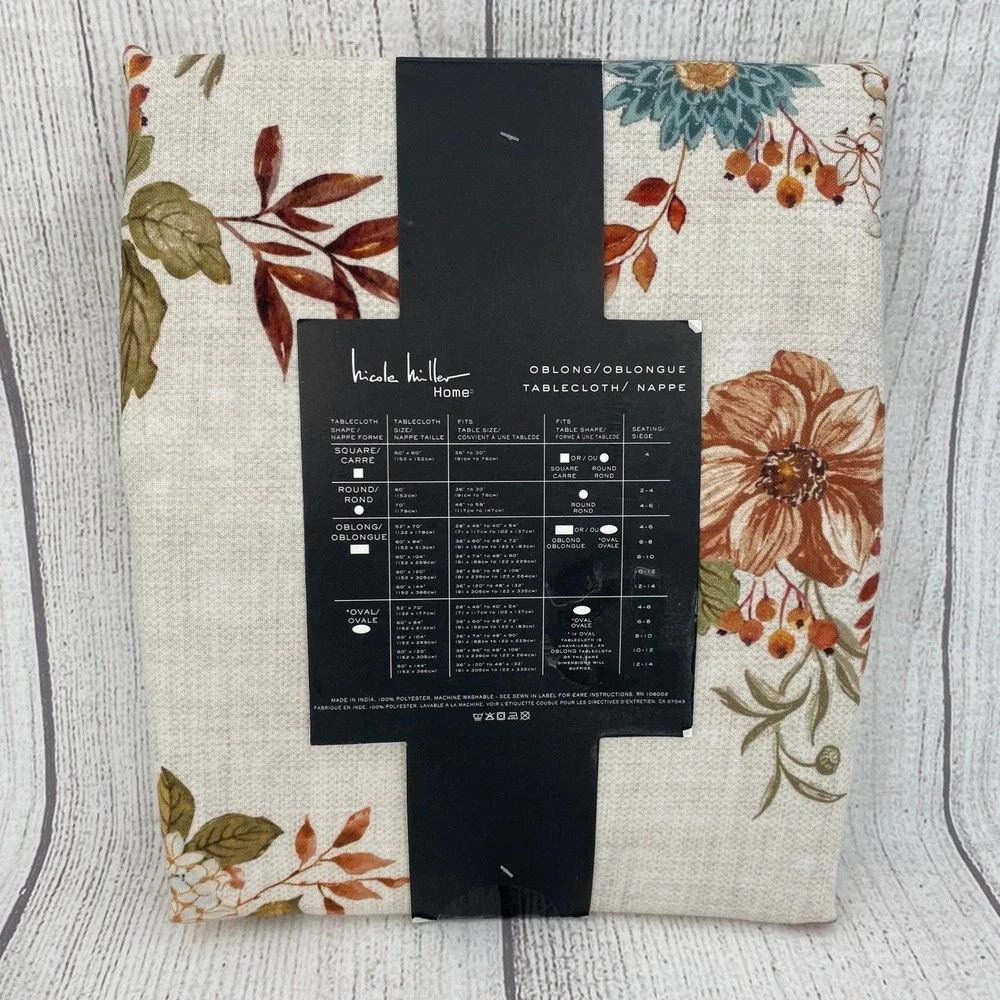 Nicole Miller Tablecloth 60x144 Cream Floral Bird Oblong Autumn Fall Harvest